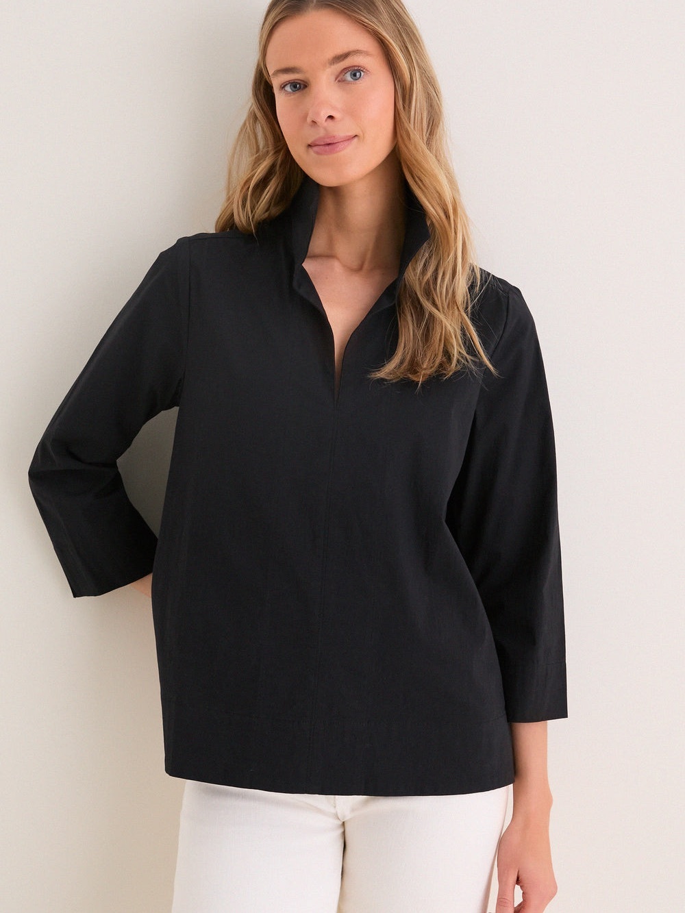 TUCKERNUCK $128 Black Margot Stand Collar Blouse Large EUC